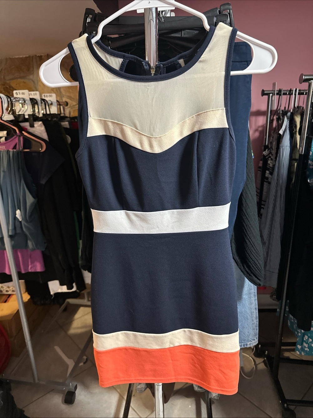 Windsor Navy, Cream & Coral Colorblock Asymmetrical Sheath Dress